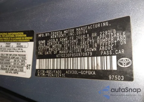 2005 Toyota Camry Solara Sle z USA, uszkodzony, nr VIN 4T1CE30P85U970879